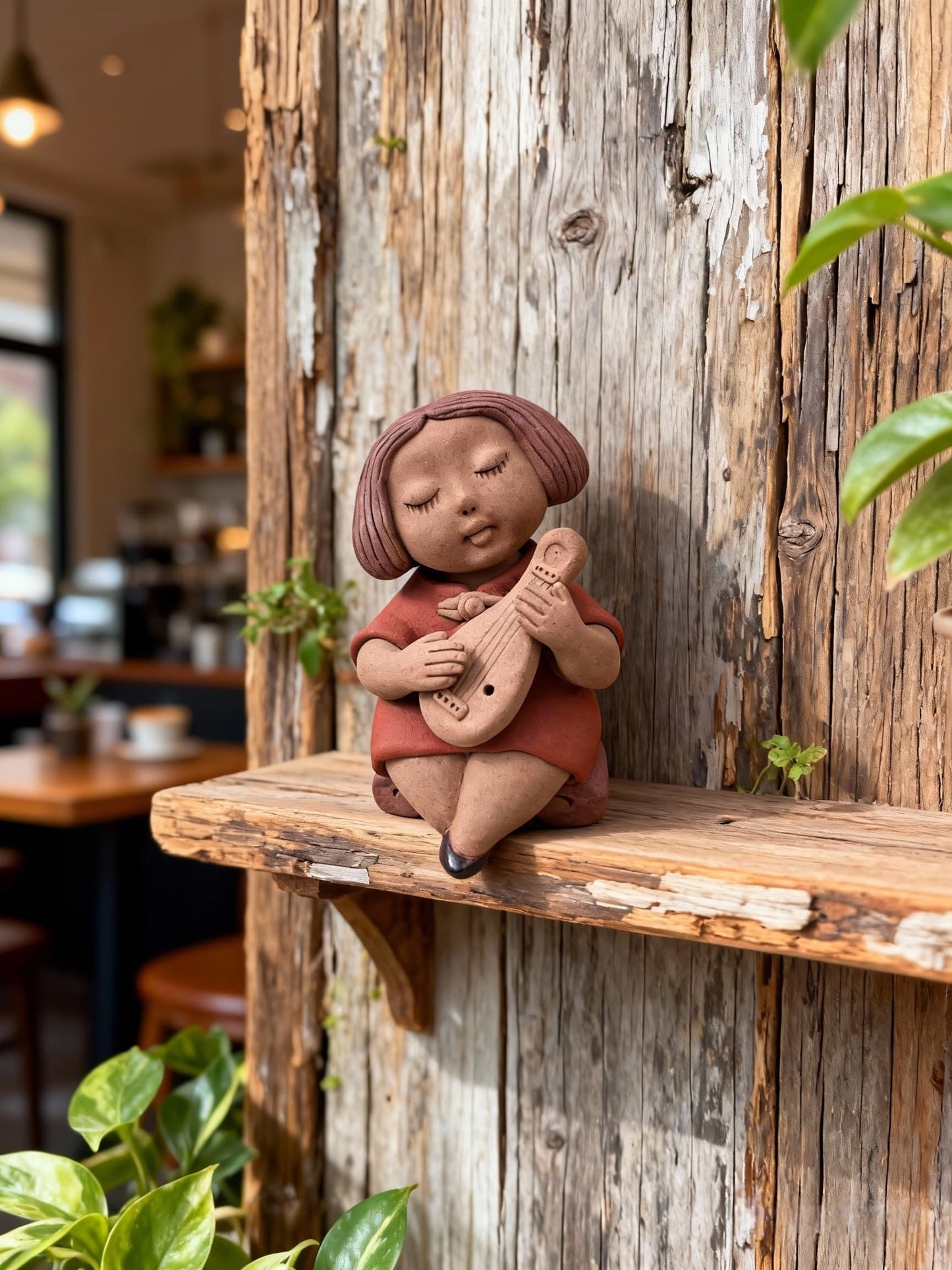 Handmade clay figurine – 胖婦彈琵琶