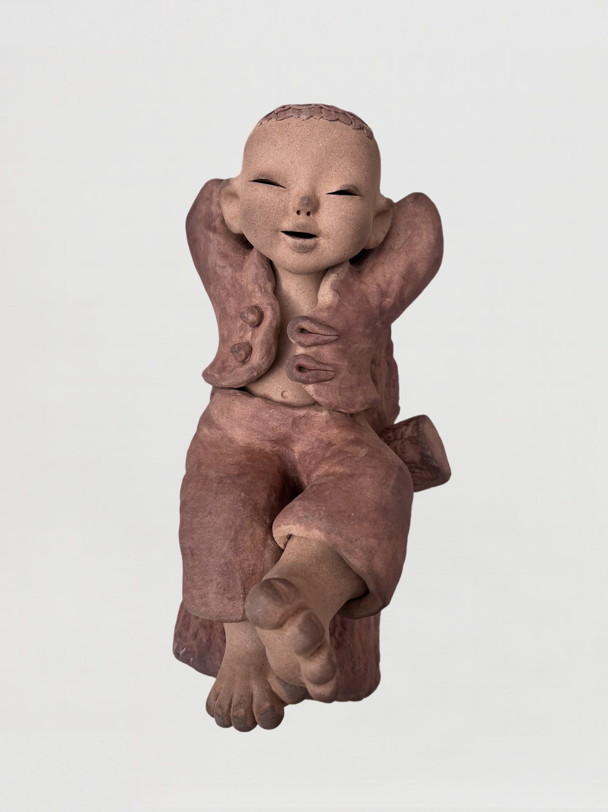 Handmade clay figurine – 赤腳童‧木上酣憩