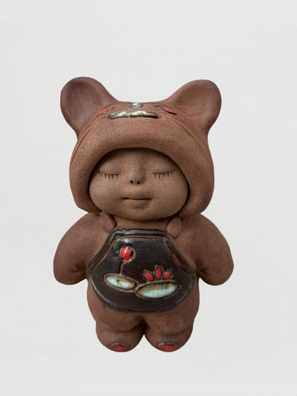 Handmade clay figurine – 虎帽靜憩童-小號