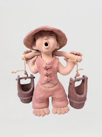 Handmade clay figurine – 赤腳童‧挑水忙