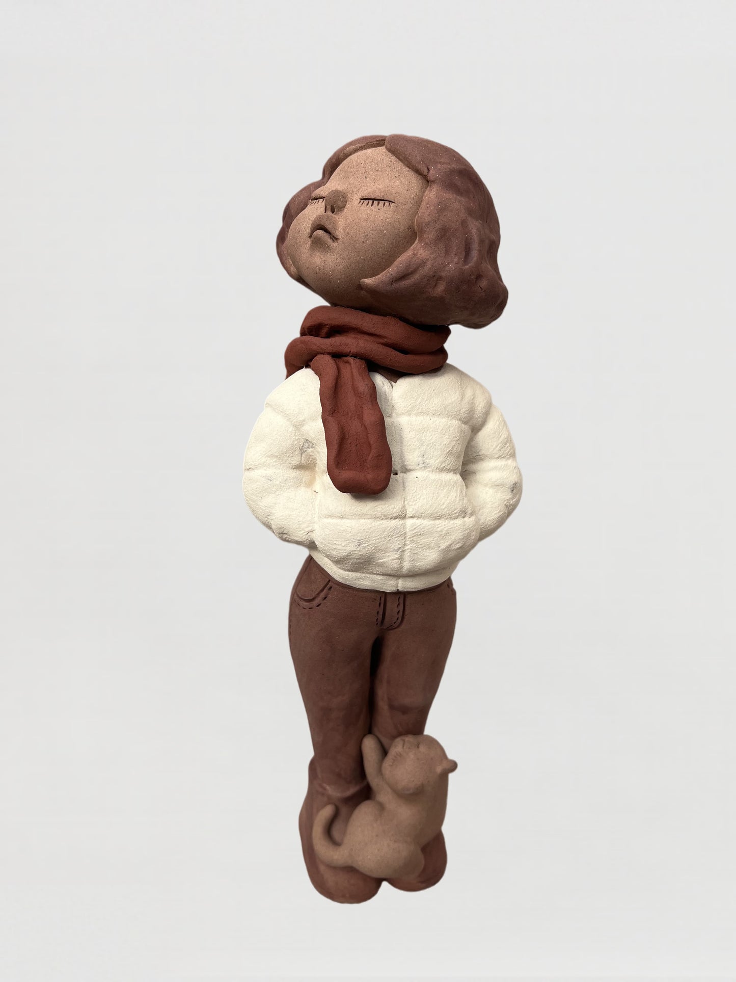Handmade clay figurine – 新時代女孩與貓