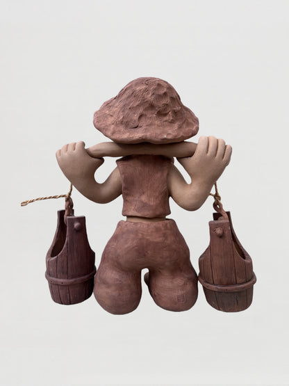 Handmade clay figurine – 赤腳童‧挑水忙
