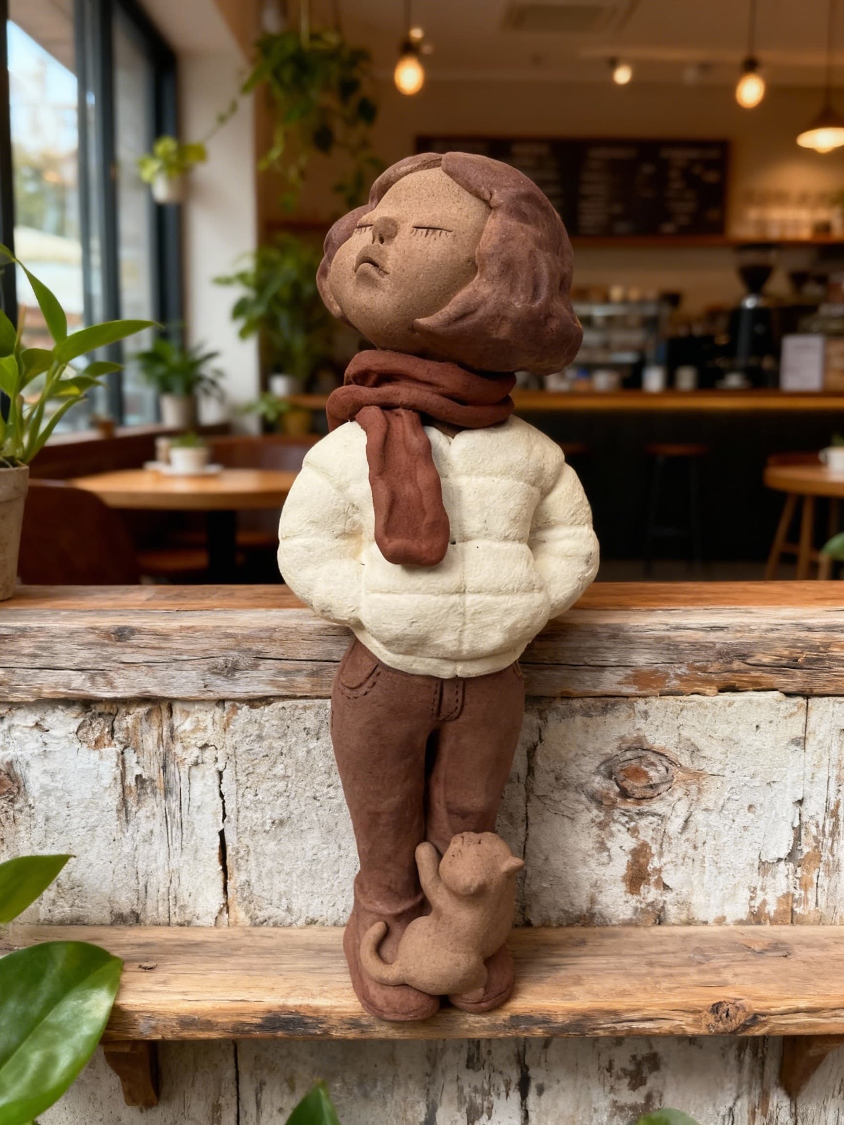 Handmade clay figurine – 新時代女孩與貓