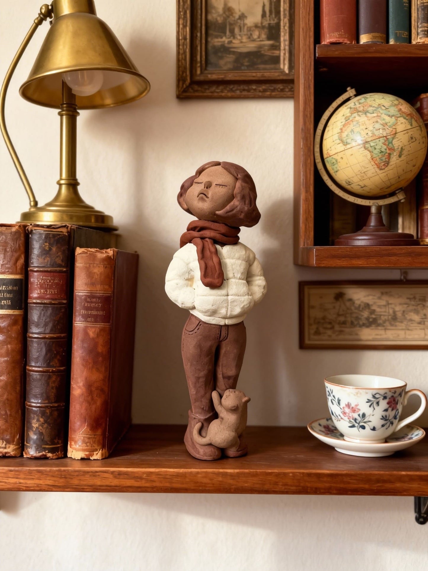 Handmade clay figurine – 新時代女孩與貓