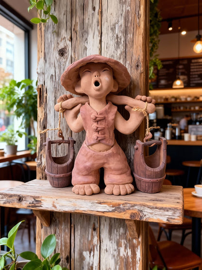 Handmade clay figurine – 赤腳童‧挑水忙
